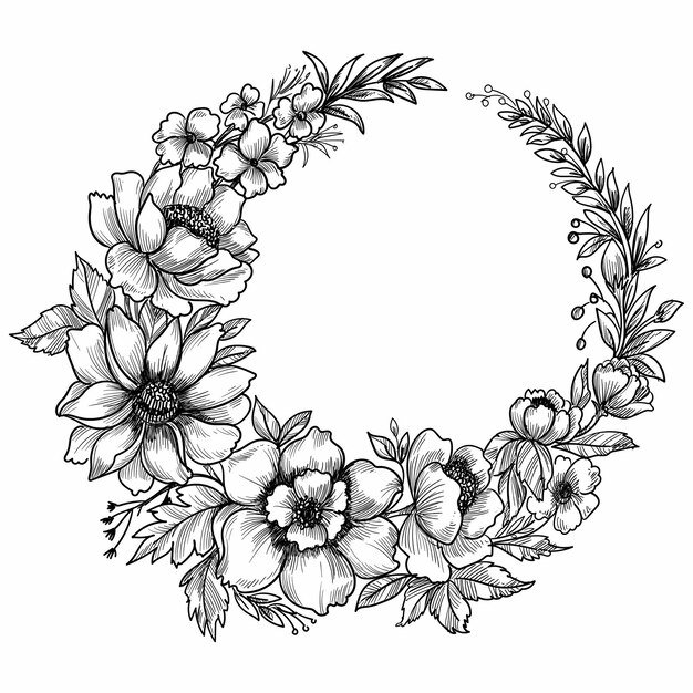 Dibujado a mano flor decorativa boceto diseño de marco
