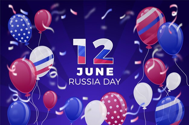 Dibujado a mano fondo del día de Rusia con globos