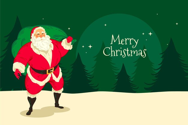 Dibujado a mano fondo de navidad con santa claus