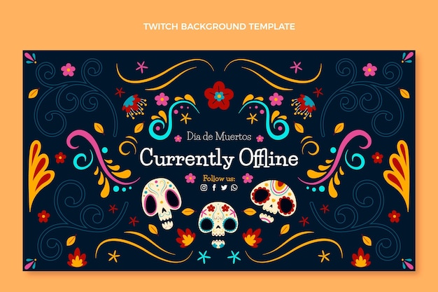 Vector gratuito dibujado a mano fondo plano dia de muertos twitch