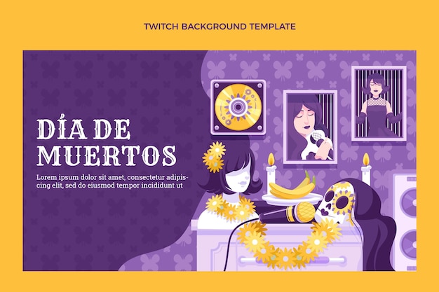 Vector gratuito dibujado a mano fondo plano dia de muertos twitch