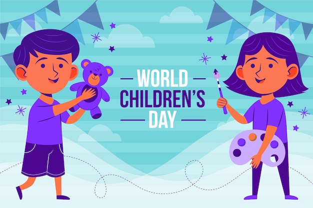 Dibujado a mano fondo plano del día mundial del niño