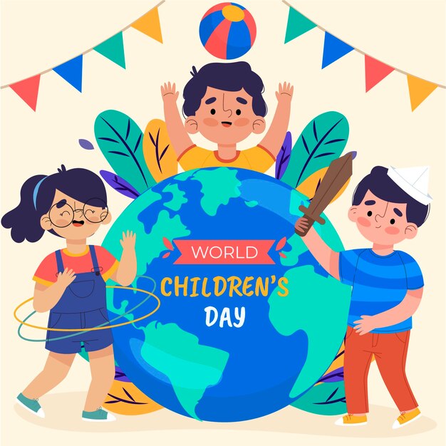 Dibujado a mano fondo plano del día mundial del niño