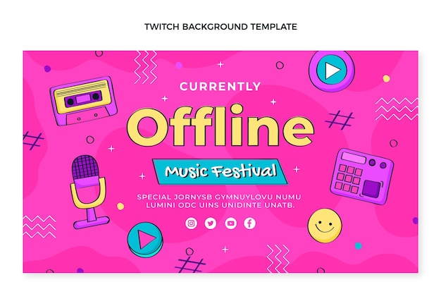 Vector gratuito dibujado a mano fondo de twitch festival de música de los 90