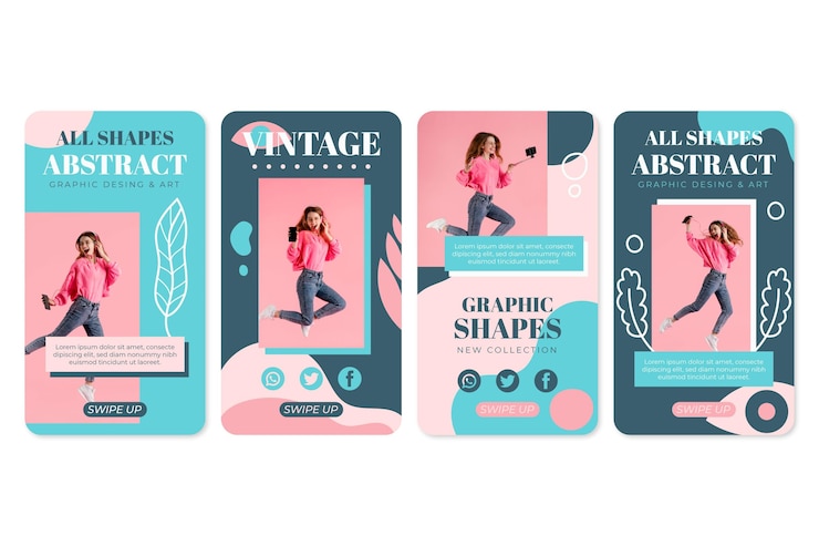 Vector gratuito dibujado a mano formas abstractas historias de instagram