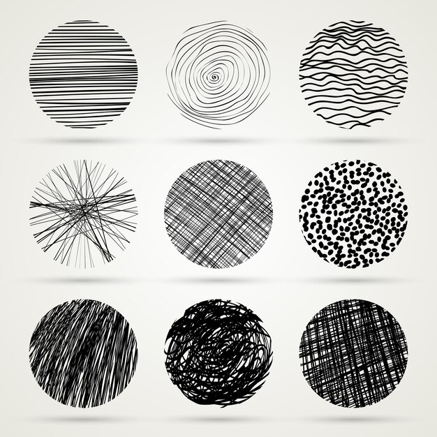 Dibujado a mano garabato círculos plantilla monocromo ilustración creativa Vector