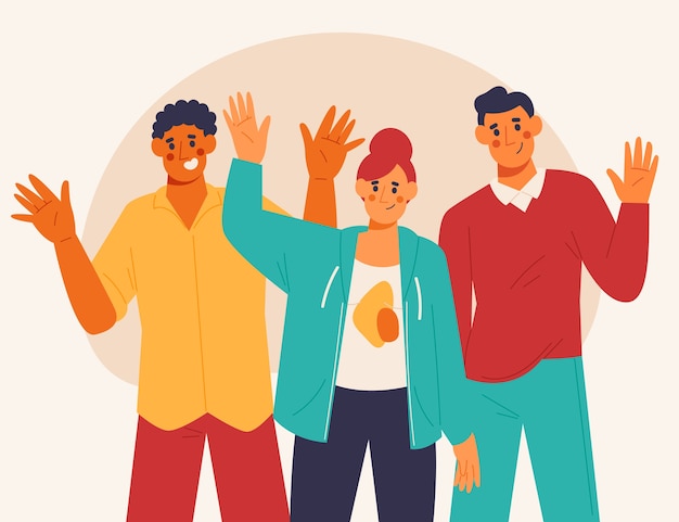 Dibujado a mano gente de diseño plano agitando ilustración