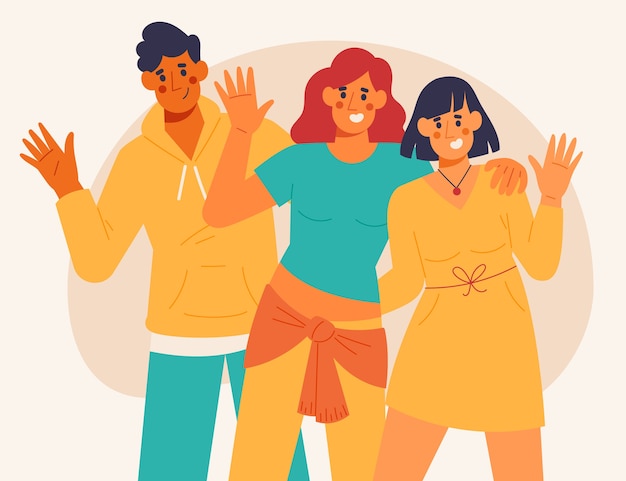 Dibujado a mano gente de diseño plano agitando ilustración