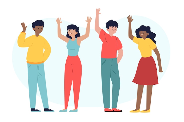 Vector gratuito dibujado a mano gente de diseño plano agitando ilustración