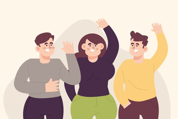 Dibujado a mano gente de diseño plano agitando ilustración
