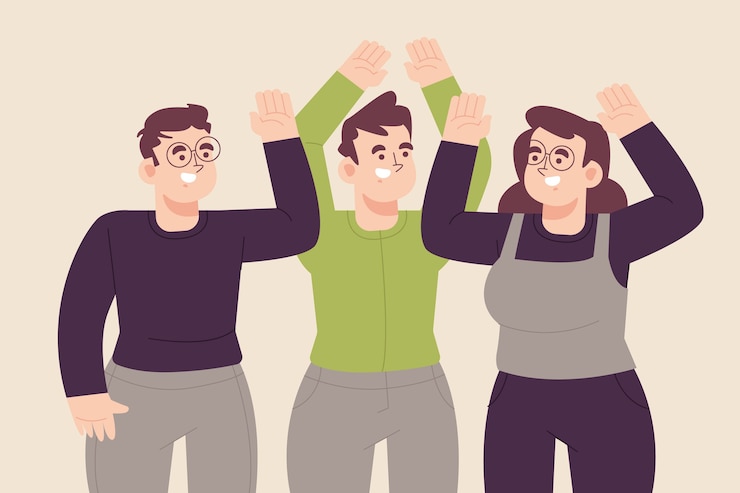 Vector gratuito dibujado a mano gente de diseño plano agitando ilustración