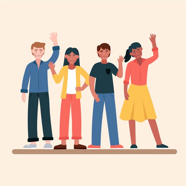 Dibujado a mano gente de diseño plano agitando ilustración