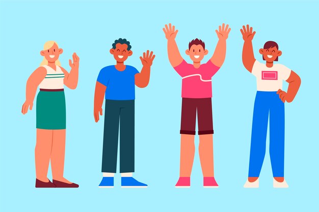 Dibujado a mano gente de diseño plano agitando ilustración