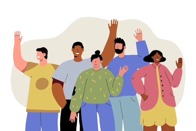 Dibujado a mano gente de diseño plano agitando ilustración