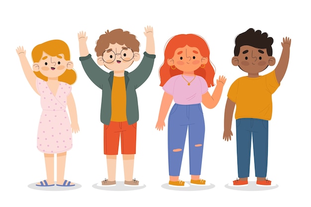 Dibujado a mano gente de diseño plano agitando ilustración
