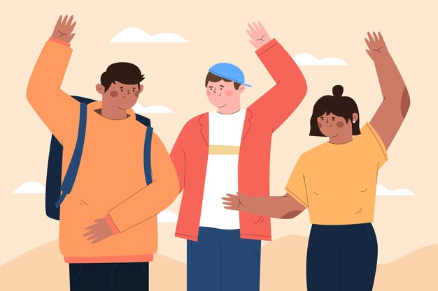 Dibujado a mano grupo de personas agitando ilustración