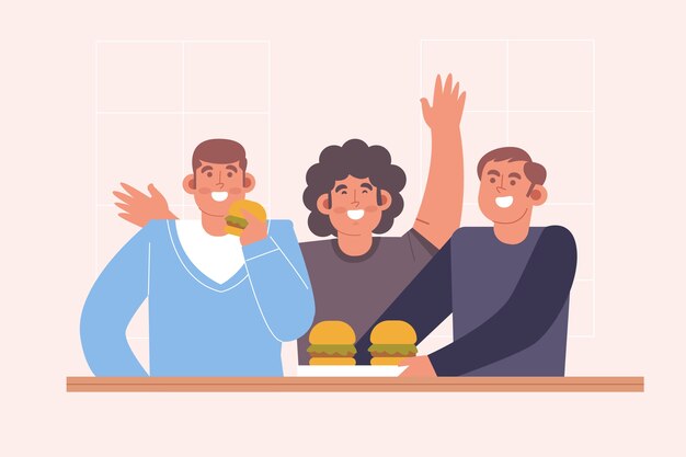 Dibujado a mano grupo de personas comiendo ilustración