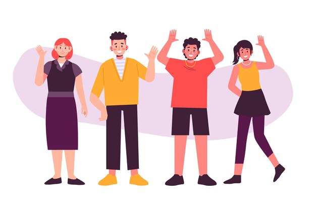 Dibujado a mano grupo de personas saludando ilustrado