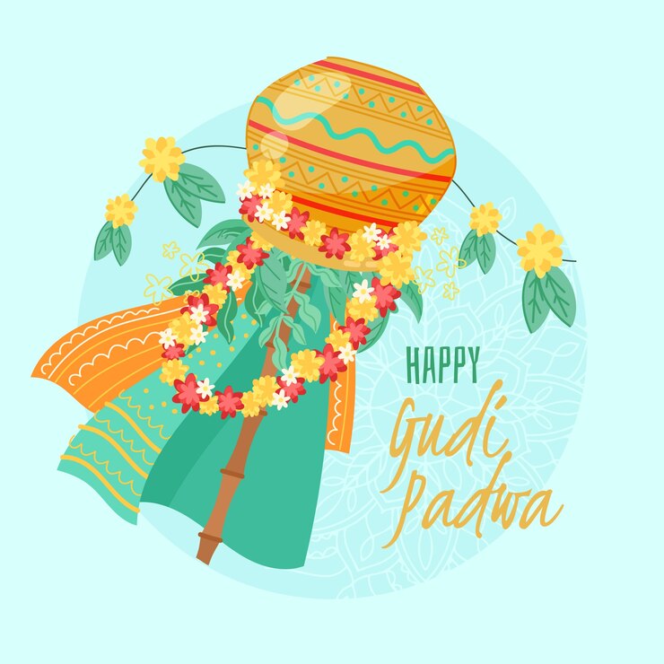 Vector gratuito dibujado a mano gudi padwa con flores