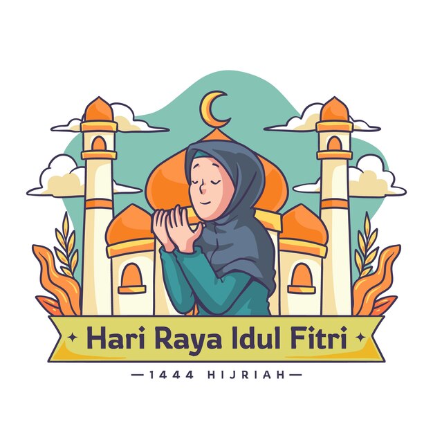 Dibujado a mano hari raya idul fitri ilustración