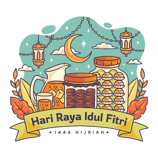 Vector gratuito dibujado a mano hari raya idul fitri ilustración