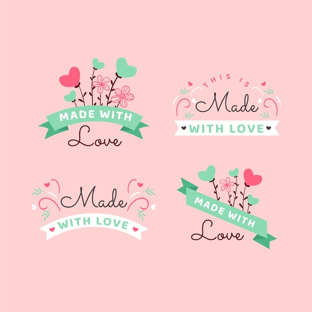 Dibujado a mano hecho con colección de insignias de amor