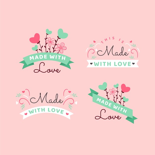 Dibujado a mano hecho con colección de insignias de amor