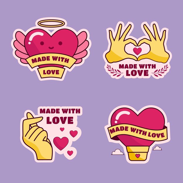 Dibujado a mano hecho con conjunto de etiquetas de amor