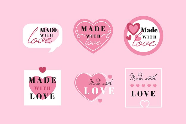 Dibujado a mano hecho con conjunto de etiquetas de amor