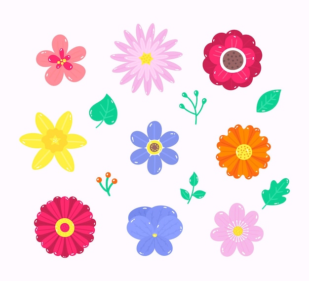 Vector gratuito dibujado a mano hermosa colección de flores de primavera