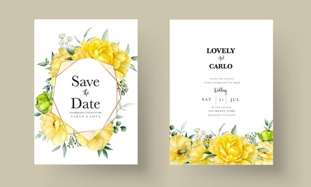 Dibujado a mano hermoso conjunto de tarjetas de invitación de boda floral