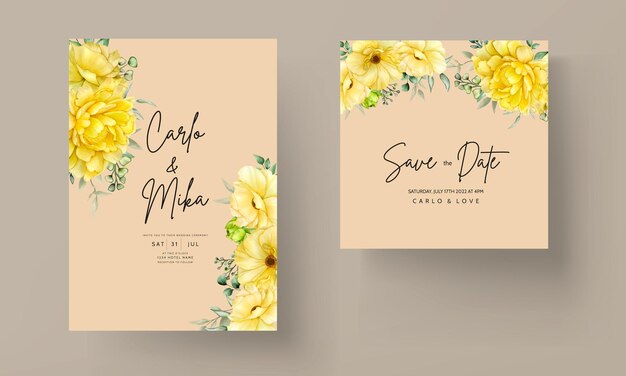 Dibujado a mano hermoso conjunto de tarjetas de invitación de boda floral