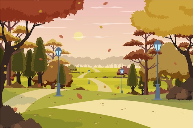 Dibujado a mano hermoso paisaje de otoño