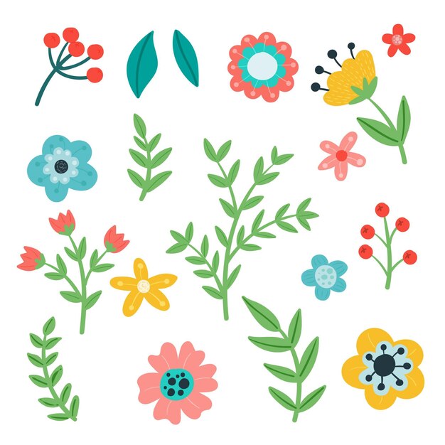 Dibujado a mano hermoso paquete de flores de primavera