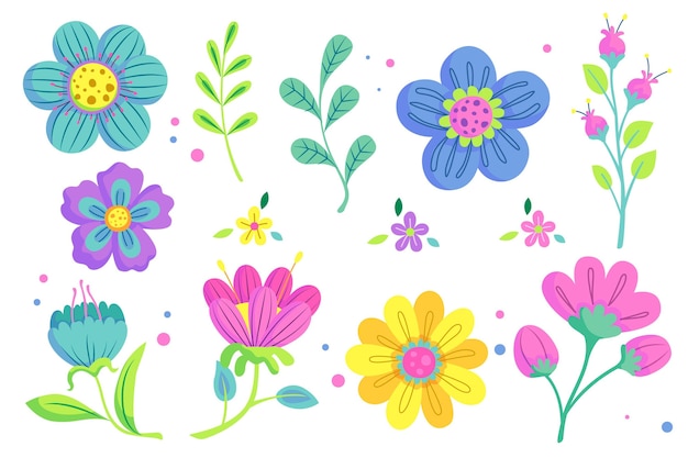 Vector gratuito dibujado a mano hermoso paquete de flores de primavera