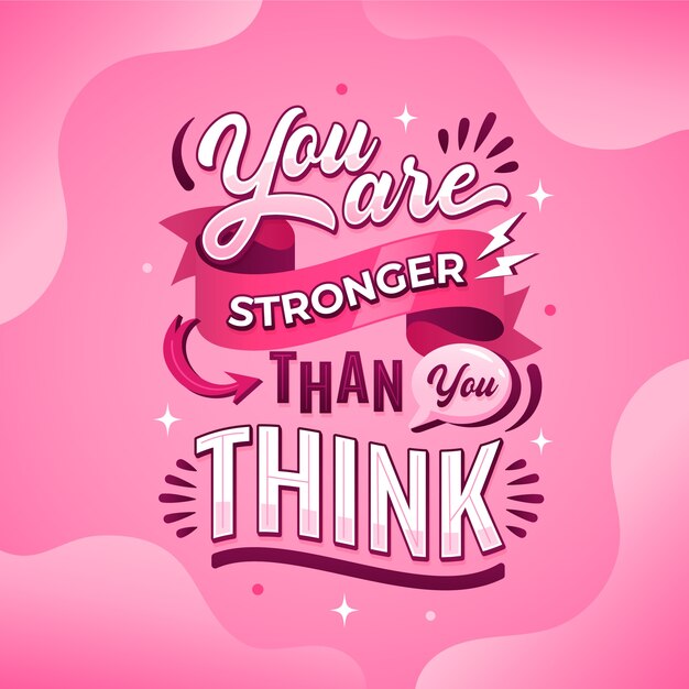 Dibujado a mano hiper rosa eres más fuerte de lo que crees ilustración de texto