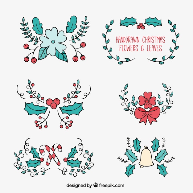 Dibujado a mano las hojas de Navidad