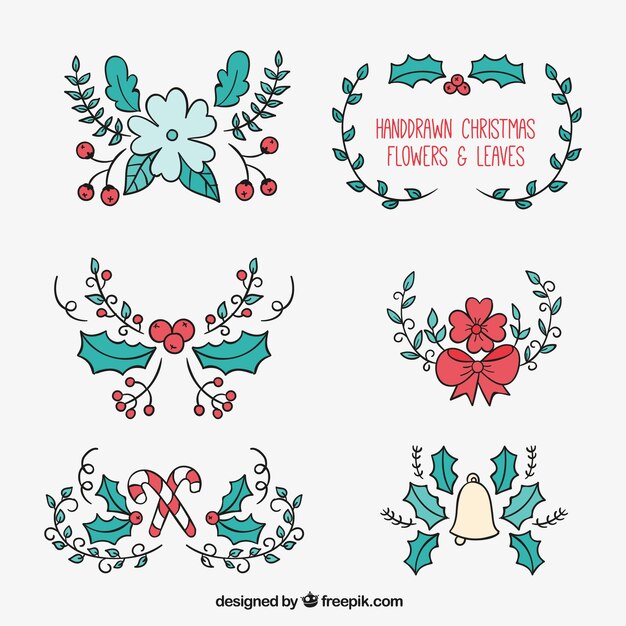 Dibujado a mano las hojas de Navidad