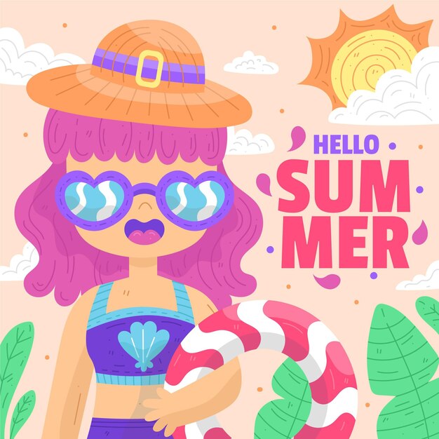 Dibujado a mano hola concepto de verano