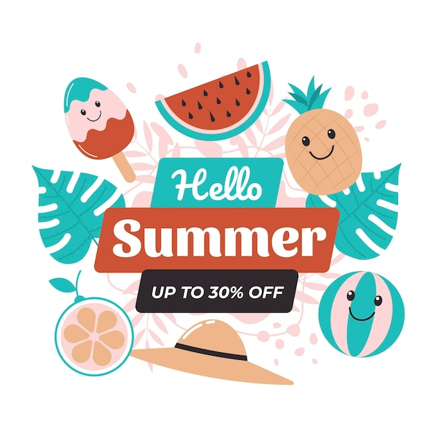 Vector gratuito dibujado a mano hola ilustración de venta de verano