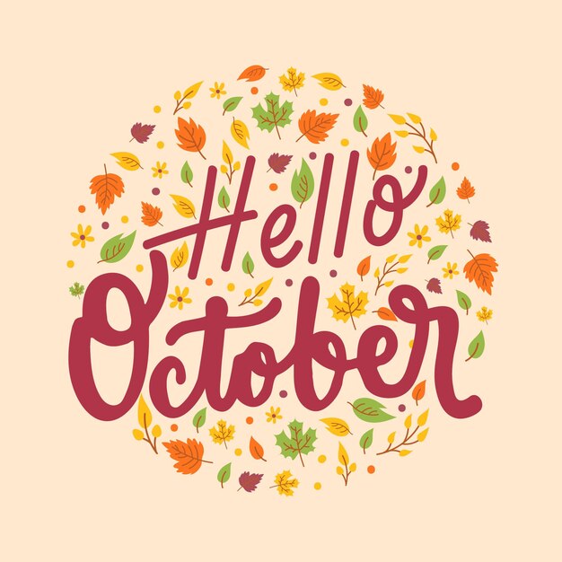 Dibujado a mano hola letras de octubre