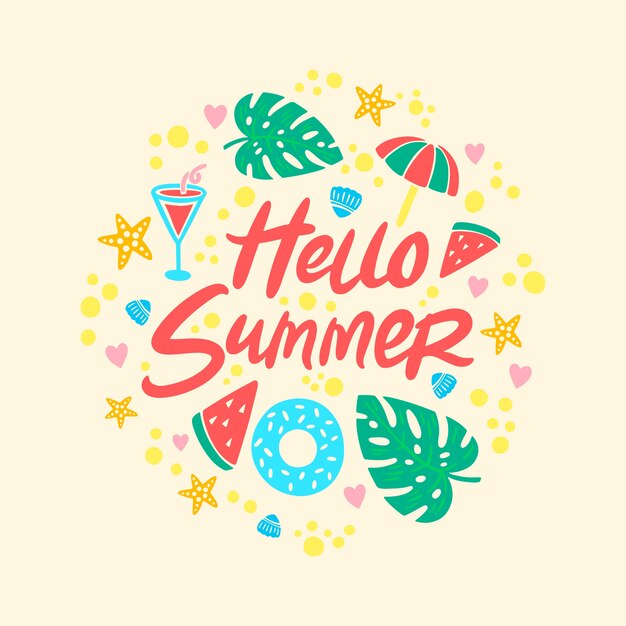Dibujado a mano hola verano letras