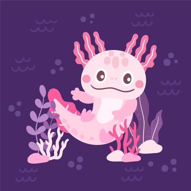 Dibujado a mano ilustración de ajolote de diseño plano