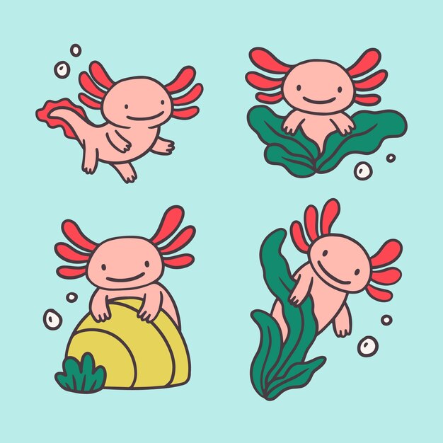 Dibujado a mano ilustración de ajolote de diseño plano