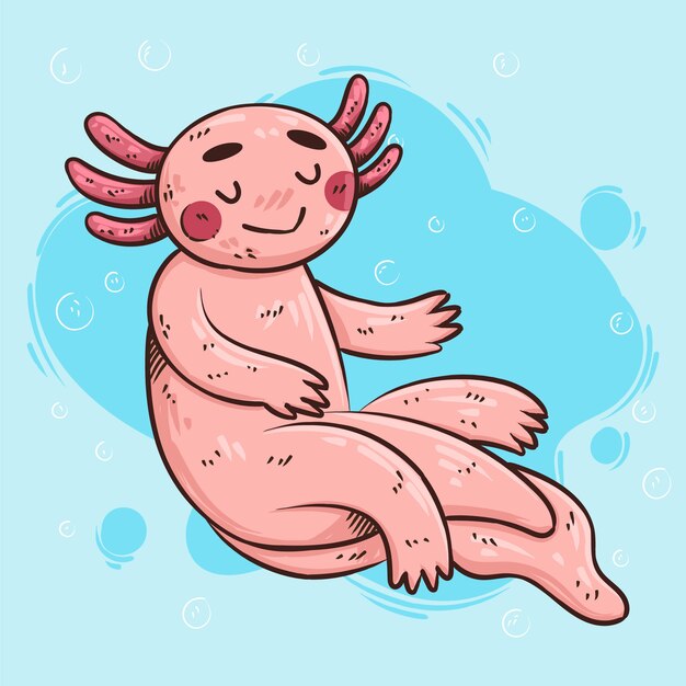 Dibujado a mano ilustración de ajolote de diseño plano