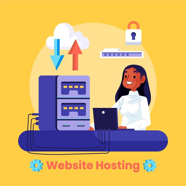 Dibujado a mano ilustración de alojamiento de sitios web