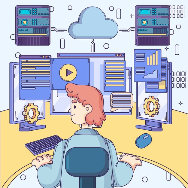 Dibujado a mano ilustración de alojamiento de sitios web