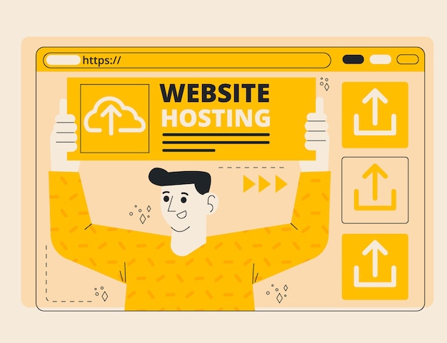 Dibujado a mano ilustración de alojamiento de sitios web
