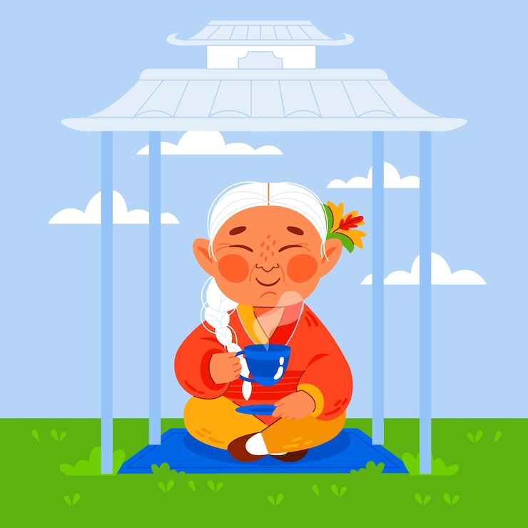 Vector gratuito dibujado a mano ilustración de ancianos asiáticos