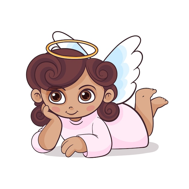 Vector gratuito dibujado a mano ilustración de ángel de dibujos animados lindo